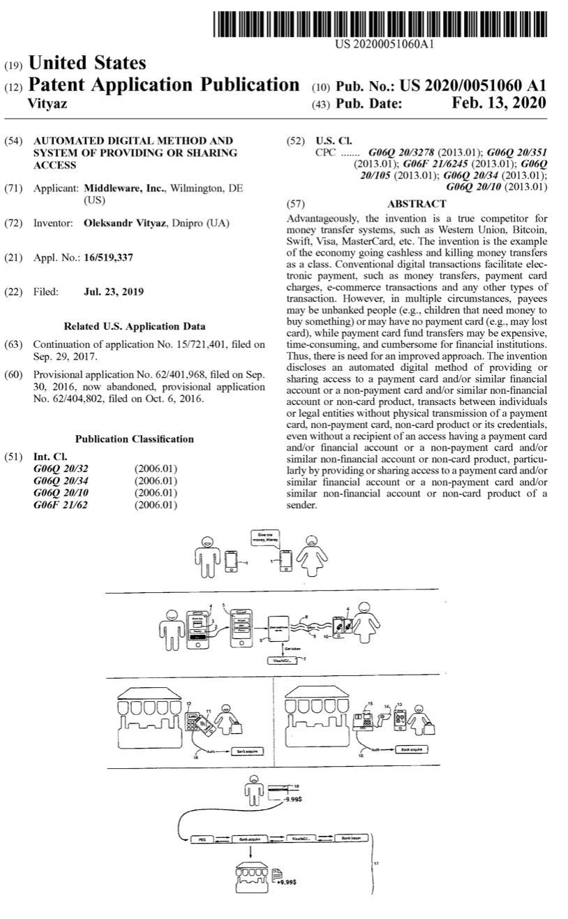 Middleware company received the patent for Share.CreditCard technology